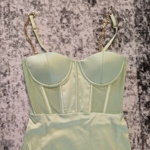 NWT Meshki Talia side strap midi dress green